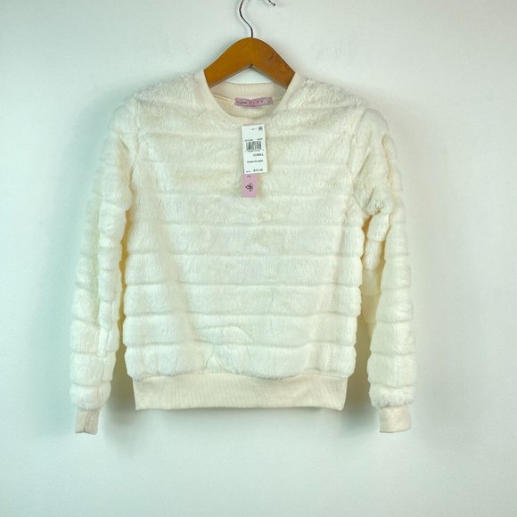 Crave Fame Tops - Crave Fame Juniors Womens XS Ivory White Comfy Faux Fur Sweatshirt NWT AH38
